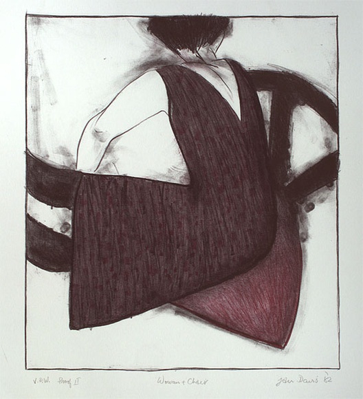 Artist: b'CHERRY, Chris' | Title: b'Woman and chair' | Date: 1982 | Technique: b'lithograph, printed in black ink, from one stone' | Copyright: b'\xc2\xa9 Jan Davis' Artist: b'CHERRY, Chris' | Title: b'Woman and chair' | Date: 1982 | Technique: b'lithograph, printed in black ink, from one stone' | Copyright: b'\xc2\xa9 Jan Davis'