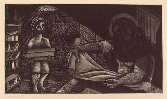 Artist: b'Harding, Richard.' | Title: b'Sweat shop' | Date: 1989 | Technique: b'etching, printed in black ink, from one plate' Artist: b'Harding, Richard.' | Title: b'Sweat shop' | Date: 1989 | Technique: b'etching, printed in black ink, from one plate'