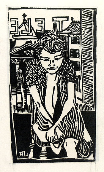 Artist: b'Larter, Richard.' | Title: b'Seated woman (one of 2): from the Age of reason' | Date: c.1958 | Technique: b'linocut, printed in black ink, from one block' Artist: b'Larter, Richard.' | Title: b'Seated woman (one of 2): from the Age of reason' | Date: c.1958 | Technique: b'linocut, printed in black ink, from one block'