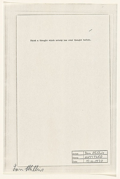 Title: b'Think a thought' | Date: 1970 | Technique: b'pen and ink on typescript on offset-lithograph and xerox'