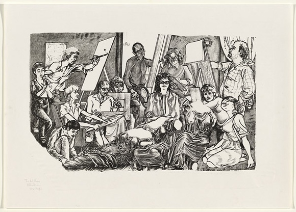 Artist: b'Hutchison, Niels.' | Title: b'The art class' | Date: 1989 - 2002 | Technique: b'lithograph, printed in black ink, from one stone' Artist: b'Hutchison, Niels.' | Title: b'The art class' | Date: 1989 - 2002 | Technique: b'lithograph, printed in black ink, from one stone'