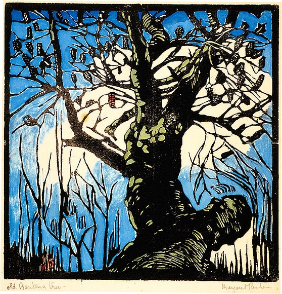 Artist: b'PRESTON, Margaret' | Title: b'The Banksia tree.' | Date: 1939 | Technique: b'woodcut, printed in black ink, from one block; hand-coloured' | Copyright: b'\xc2\xa9 Margaret Preston. Licensed by VISCOPY, Australia' Artist: b'PRESTON, Margaret' | Title: b'The Banksia tree.' | Date: 1939 | Technique: b'woodcut, printed in black ink, from one block; hand-coloured' | Copyright: b'\xc2\xa9 Margaret Preston. Licensed by VISCOPY, Australia'