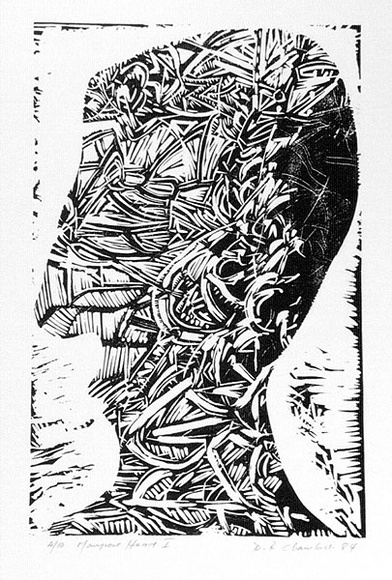 Artist: b'Chambers, Douglas.' | Title: b'Mangrove head I.' | Date: 1984 | Technique: b'linocut, printed in black ink, from one block' Artist: b'Chambers, Douglas.' | Title: b'Mangrove head I.' | Date: 1984 | Technique: b'linocut, printed in black ink, from one block'