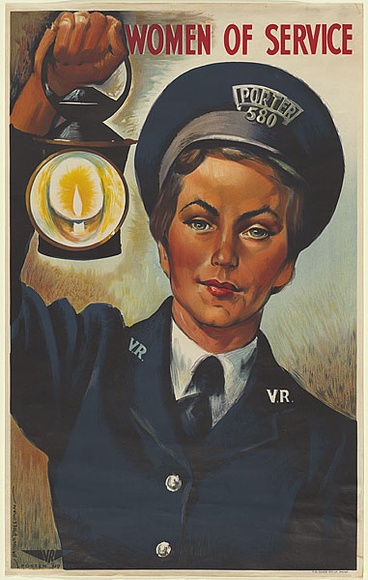 Artist: b'Freedman, Harold.' | Title: b'Women of service: The porter.' | Date: 1947 | Technique: b'lithograph, printed in colour, from multiple zinc plates' Artist: b'Freedman, Harold.' | Title: b'Women of service: The porter.' | Date: 1947 | Technique: b'lithograph, printed in colour, from multiple zinc plates'