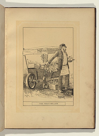 Artist: b'Whitelocke, Nelson P.' | Title: b'The fruit seller.' | Date: 1885 | Technique: b'lithograph, printed in colour, from two stones' Artist: b'Whitelocke, Nelson P.' | Title: b'The fruit seller.' | Date: 1885 | Technique: b'lithograph, printed in colour, from two stones'