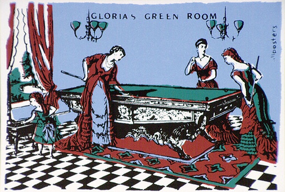 Artist: b'Jill Posters.' | Title: bPostcard: Gloria's green room | Date: 1983-87 | Technique: b'screenprint, printed in colour, from four stencils' Artist: b'Jill Posters.' | Title: bPostcard: Gloria's green room | Date: 1983-87 | Technique: b'screenprint, printed in colour, from four stencils'