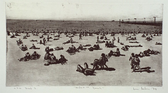 Artist: b'ROUBOS, Leon' | Title: b'Kerford Rd. Beach' | Date: 1989 | Technique: b'etching, printed in black ink, from one plate' Artist: b'ROUBOS, Leon' | Title: b'Kerford Rd. Beach' | Date: 1989 | Technique: b'etching, printed in black ink, from one plate'