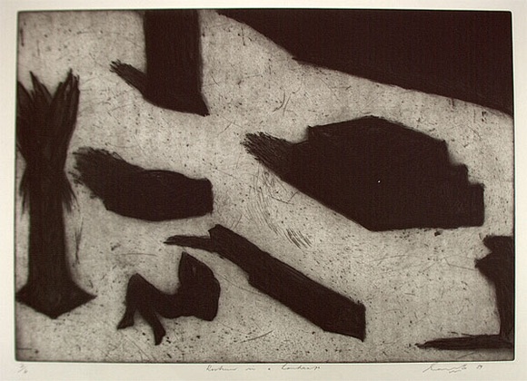 Artist: b'Lee, Graeme.' | Title: b'Rostrum in a landscape' | Date: 1989 | Technique: b'etching, printed in black ink with plate-tone, from one plate' Artist: b'Lee, Graeme.' | Title: b'Rostrum in a landscape' | Date: 1989 | Technique: b'etching, printed in black ink with plate-tone, from one plate'