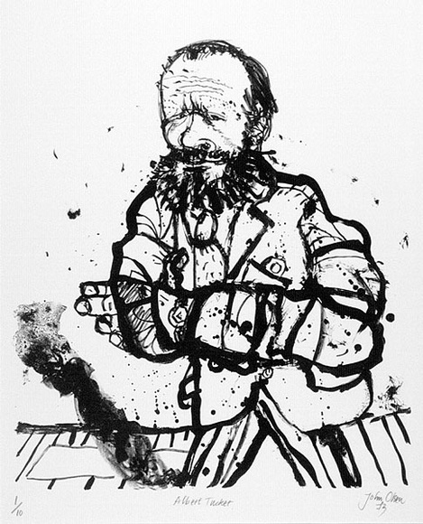 Artist: b'Olsen, John.' | Title: b'Albert Tucker' | Date: 1973 | Technique: b'lithograph, printed in black ink, from one stone' | Copyright: b'\xc2\xa9 John Olsen. Licensed by VISCOPY, Australia' Artist: b'Olsen, John.' | Title: b'Albert Tucker' | Date: 1973 | Technique: b'lithograph, printed in black ink, from one stone' | Copyright: b'\xc2\xa9 John Olsen. Licensed by VISCOPY, Australia'