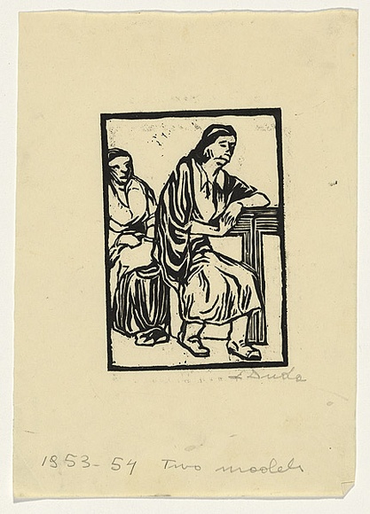 Artist: b'Groblicka, Lidia.' | Title: b'Two models' | Date: 1953-54 | Technique: b'woodcut, printed in black ink, from one block' Artist: b'Groblicka, Lidia.' | Title: b'Two models' | Date: 1953-54 | Technique: b'woodcut, printed in black ink, from one block'