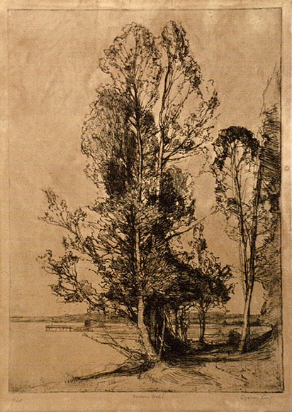 Artist: b'Long, Sydney.' | Title: b'Brisbane water' | Date: 1925 | Technique: b'line-etching, printed in brown ink, from one copper plate' | Copyright: b'Reproduced with the kind permission of the Ophthalmic Research Institute of Australia' Artist: b'Long, Sydney.' | Title: b'Brisbane water' | Date: 1925 | Technique: b'line-etching, printed in brown ink, from one copper plate' | Copyright: b'Reproduced with the kind permission of the Ophthalmic Research Institute of Australia'