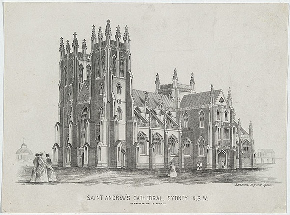 Title: bSt. Andrew's Cathedral, Sydney N.S.W. | Date: c.1856 | Technique: b'etching, printed in black ink, from one copper plate' Title: bSt. Andrew's Cathedral, Sydney N.S.W. | Date: c.1856 | Technique: b'etching, printed in black ink, from one copper plate'