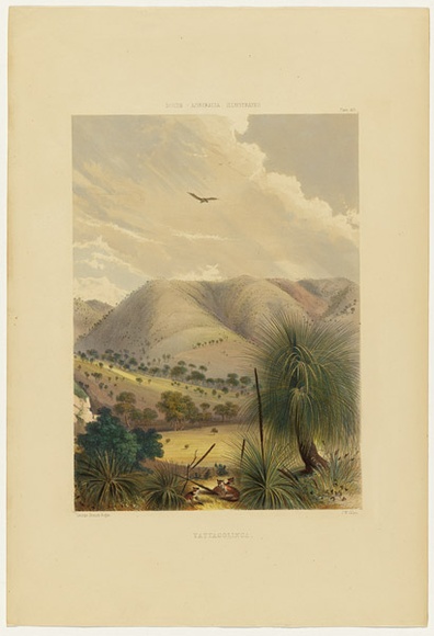 Artist: b'Angas, George French.' | Title: b'Yattagolinga.' | Date: 1846-47 | Technique: b'lithograph, printed in colour, from multiple stones; varnish highlights by brush' Artist: b'Angas, George French.' | Title: b'Yattagolinga.' | Date: 1846-47 | Technique: b'lithograph, printed in colour, from multiple stones; varnish highlights by brush'