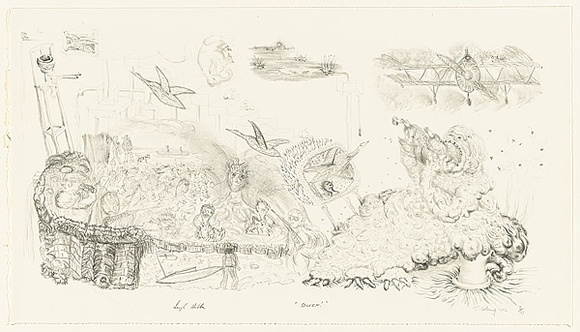 Artist: b'COLEING, Tony' | Title: b'Duck!' | Date: 1992 | Technique: b'lithograph, printed in black ink, from one stone [or plate]'