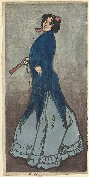 Artist: b'LINDSAY, Lionel' | Title: b'Spanish woman' | Date: c.1917 | Technique: b'woodcut, printed in colour in the Japanese manner, from one block' | Copyright: b'Courtesy of the National Library of Australia' Artist: b'LINDSAY, Lionel' | Title: b'Spanish woman' | Date: c.1917 | Technique: b'woodcut, printed in colour in the Japanese manner, from one block' | Copyright: b'Courtesy of the National Library of Australia'