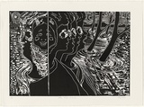 Title: The Noh mask | Date: 1996 | Technique: linocut, printed in black ink, from one block