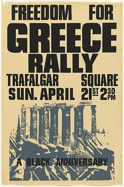 Artist: McKay, Brian. | Title: Freedom for Greece Rally...Trafalgar Square | Date: 1968 | Technique: screenprint, printed in colour inks, from two stencils