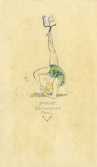 Artist: b'McCRAE, Hugh' | Title: b'His Book Rober Henderson Croll.' | Date: c.1940 | Technique: b'pencil and colour crayon' Artist: b'McCRAE, Hugh' | Title: b'His Book Rober Henderson Croll.' | Date: c.1940 | Technique: b'pencil and colour crayon'