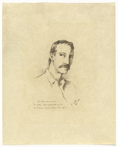 Artist: b'NERLI, Girolamo' | Title: b'Portrait of Robert Louis Stevenson' | Technique: b'lithograph, printed in black ink, from one stone' Artist: b'NERLI, Girolamo' | Title: b'Portrait of Robert Louis Stevenson' | Technique: b'lithograph, printed in black ink, from one stone'