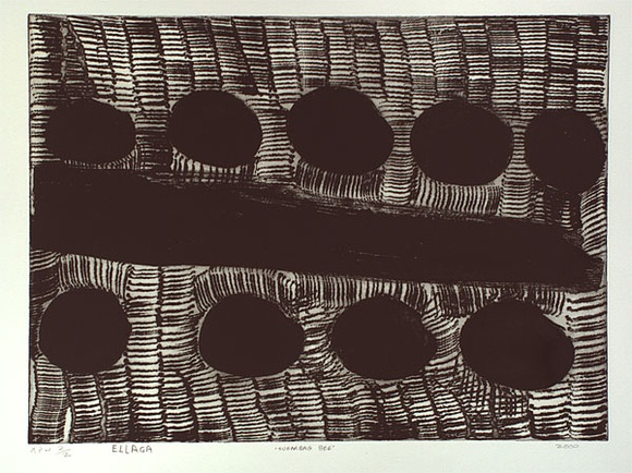 Artist: b'ELLEGA, Barney' | Title: b'Sugarbag bee' | Date: 2000, June | Technique: b'etching, printed in black ink from one plate' Artist: b'ELLEGA, Barney' | Title: b'Sugarbag bee' | Date: 2000, June | Technique: b'etching, printed in black ink from one plate'