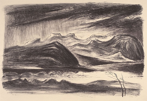 Artist: b'Trenfield, Wells.' | Title: b'Melaleuca Landscape II' | Date: 1985 | Technique: b'lithograph, printed in colour, from six stones; handcoloured' Artist: b'Trenfield, Wells.' | Title: b'Melaleuca Landscape II' | Date: 1985 | Technique: b'lithograph, printed in colour, from six stones; handcoloured'