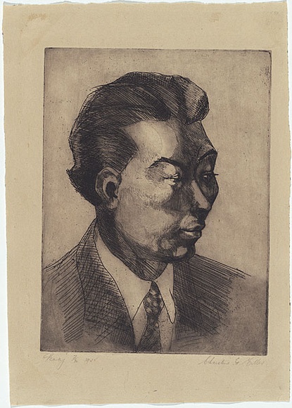 Artist: b'Aldor, Christine.' | Title: b'Percy.' | Date: 1945 | Technique: b'etching, aquatint, drypoint printed with plate-tone' Artist: b'Aldor, Christine.' | Title: b'Percy.' | Date: 1945 | Technique: b'etching, aquatint, drypoint printed with plate-tone'