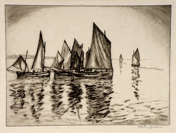 Artist: b'Hayley-Lever, Richard.' | Title: b'Underway' | Date: 1930s | Technique: b'etching, printed in black ink, from one plate' Artist: b'Hayley-Lever, Richard.' | Title: b'Underway' | Date: 1930s | Technique: b'etching, printed in black ink, from one plate'