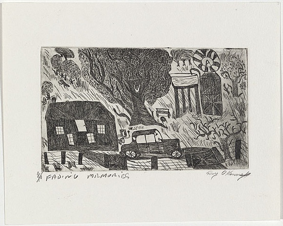 Artist: b'Kennedy, Roy.' | Title: b'Fading memories' | Date: 2001 | Technique: b'etching, printed in black ink, from one plate' Artist: b'Kennedy, Roy.' | Title: b'Fading memories' | Date: 2001 | Technique: b'etching, printed in black ink, from one plate'