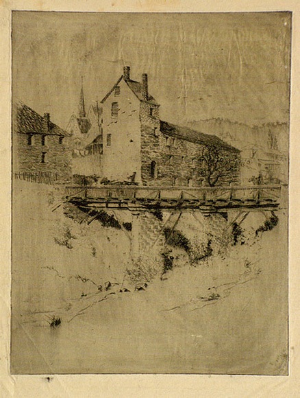 Artist: b'Bull, Norma C.' | Title: b'The old mill Hobart.' | Date: 1938 | Technique: b'etching and aquatint, printed in black ink with plate-tone, from one plate' Artist: b'Bull, Norma C.' | Title: b'The old mill Hobart.' | Date: 1938 | Technique: b'etching and aquatint, printed in black ink with plate-tone, from one plate'