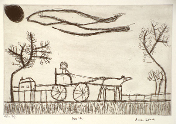 Artist: b'Lynch, Anne.' | Title: b'Horse' | Date: 2000, February | Technique: b'etching, printed in black ink, from one plate' | Copyright: b'Courtesy of Arts Project Australia' Artist: b'Lynch, Anne.' | Title: b'Horse' | Date: 2000, February | Technique: b'etching, printed in black ink, from one plate' | Copyright: b'Courtesy of Arts Project Australia'