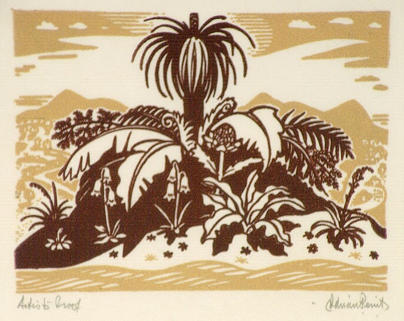 Artist: b'FEINT, Adrian' | Title: b'(Tropical plants).' | Technique: b'linocut, printed in colour, from multiple blocks' | Copyright: b'Courtesy the Estate of Adrian Feint' Artist: b'FEINT, Adrian' | Title: b'(Tropical plants).' | Technique: b'linocut, printed in colour, from multiple blocks' | Copyright: b'Courtesy the Estate of Adrian Feint'