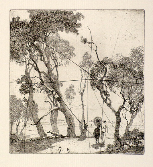 Artist: b'FEINT, Adrian' | Title: b'(Couple walking under trees).' | Date: c.1925 | Copyright: b'Courtesy the Estate of Adrian Feint' Artist: b'FEINT, Adrian' | Title: b'(Couple walking under trees).' | Date: c.1925 | Copyright: b'Courtesy the Estate of Adrian Feint'