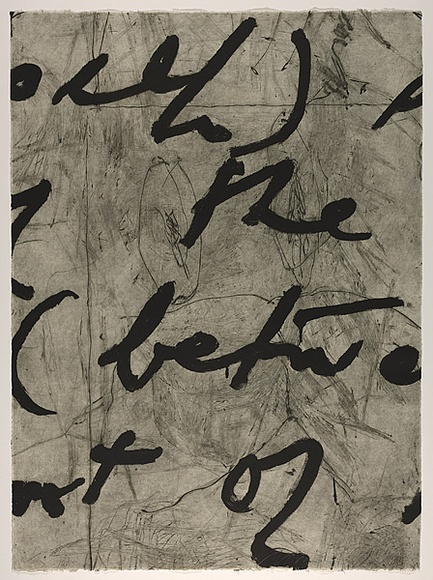 Artist: b'PARR, Mike' | Title: b'Language and chaos 10.' | Date: 1990 | Technique: b'drypoint, electric grinder and burnishing, printed in black ink, from one copper plate; over printed with lift ground aquatint, printed in black ink, from one steel plate' Artist: b'PARR, Mike' | Title: b'Language and chaos 10.' | Date: 1990 | Technique: b'drypoint, electric grinder and burnishing, printed in black ink, from one copper plate; over printed with lift ground aquatint, printed in black ink, from one steel plate'