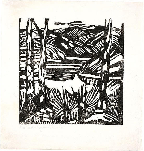 Artist: b'PRESTON, Margaret' | Title: b'Calabash Bay, Berowra' | Date: 1939 | Technique: b'woodcut, printed in black ink, from one block' | Copyright: b'\xc2\xa9 Margaret Preston. Licensed by VISCOPY, Australia' Artist: b'PRESTON, Margaret' | Title: b'Calabash Bay, Berowra' | Date: 1939 | Technique: b'woodcut, printed in black ink, from one block' | Copyright: b'\xc2\xa9 Margaret Preston. Licensed by VISCOPY, Australia'