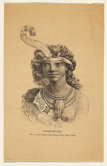 Title: b'Hothpathapatha: the favourite Lubra of Dargo Chief, Gipps Land' | Date: 1858 | Technique: b'lithograph, printed black ink, from one stone' Title: b'Hothpathapatha: the favourite Lubra of Dargo Chief, Gipps Land' | Date: 1858 | Technique: b'lithograph, printed black ink, from one stone'