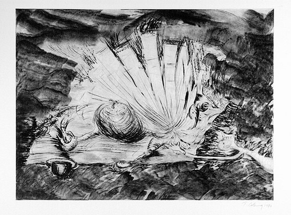 Artist: b'COLEING, Tony' | Title: b'The 4 Seasons: I feel a litte squeezy.' | Date: 1990 | Technique: b'etching, printed in black ink, from one plate' Artist: b'COLEING, Tony' | Title: b'The 4 Seasons: I feel a litte squeezy.' | Date: 1990 | Technique: b'etching, printed in black ink, from one plate'