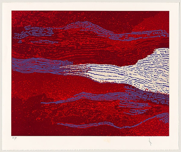 Title: b'Waluntja' | Date: April 2010 | Technique: b'multiple embossed plates, printed in colour, from three medium density fibre (MDF)boards'