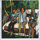 Title: The seventies | Date: c.2009 | Technique: linocut, printed in black ink, from one block; hand-coloured