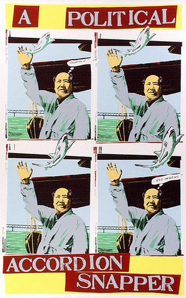Artist: b'Robertson, Ian.' | Title: b'A political accordion snapper' | Date: 1982 | Technique: b'screenprint, printed in colour, from multiple stencils' Artist: b'Robertson, Ian.' | Title: b'A political accordion snapper' | Date: 1982 | Technique: b'screenprint, printed in colour, from multiple stencils'