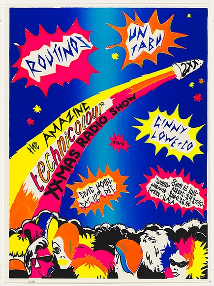 Artist: b'Radok, Stephanie.' | Title: b'The amazing technicolour XXMAS radio show 2XX' | Date: 1982 | Technique: b'screenprint, printed in colour, from four stencils' | Copyright: b'\xc2\xa9 Stephanie Radok' Artist: b'Radok, Stephanie.' | Title: b'The amazing technicolour XXMAS radio show 2XX' | Date: 1982 | Technique: b'screenprint, printed in colour, from four stencils' | Copyright: b'\xc2\xa9 Stephanie Radok'