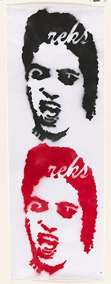 Artist: b'Reks.' | Title: b'Not titled (twin screaming head).' | Date: 2004 | Technique: b'stencil, printed in black and red ink, from one stencil' Artist: b'Reks.' | Title: b'Not titled (twin screaming head).' | Date: 2004 | Technique: b'stencil, printed in black and red ink, from one stencil'