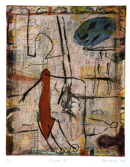 Artist: b'Fransella, Graham.' | Title: b'Figure II.' | Date: 1984 | Technique: b'etching, aquatint, roulette printed in colour' | Copyright: b'Courtesy of the artist' Artist: b'Fransella, Graham.' | Title: b'Figure II.' | Date: 1984 | Technique: b'etching, aquatint, roulette printed in colour' | Copyright: b'Courtesy of the artist'