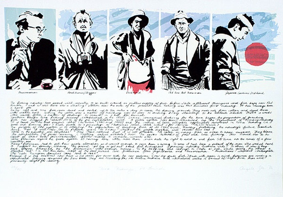 Artist: b'Gee, Angela.' | Title: b'Tuna fishing, Port Lincoln' | Date: 1986 | Technique: b'screenprint, printed in colour, from multiple stencils' | Copyright: b'Courtesy of Angela Gee' Artist: b'Gee, Angela.' | Title: b'Tuna fishing, Port Lincoln' | Date: 1986 | Technique: b'screenprint, printed in colour, from multiple stencils' | Copyright: b'Courtesy of Angela Gee'
