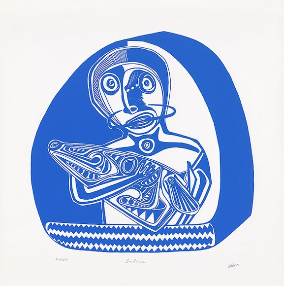 Artist: b'Lasisi, David.' | Title: b'Saben' | Date: 1976 | Technique: b'screenprint, printed in blue ink, from one stencil' Artist: b'Lasisi, David.' | Title: b'Saben' | Date: 1976 | Technique: b'screenprint, printed in blue ink, from one stencil'