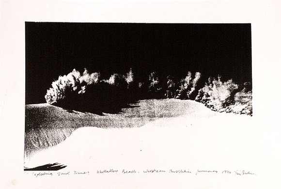 Artist: b'Burns, Tim.' | Title: b'Exploding Sand Dunes' | Date: 1974 | Technique: b'screenprint, printed in colour, from multiple stencils' Artist: b'Burns, Tim.' | Title: b'Exploding Sand Dunes' | Date: 1974 | Technique: b'screenprint, printed in colour, from multiple stencils'