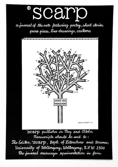 Artist: b'Stejskal, Josef Lada.' | Title: b'Scarp: A journal of the arts featuring poetry, short stories, prose pieces, line drawings, cartoons ... University of Wollongong.' | Date: 1982 | Technique: b'offset-lithograph' Artist: b'Stejskal, Josef Lada.' | Title: b'Scarp: A journal of the arts featuring poetry, short stories, prose pieces, line drawings, cartoons ... University of Wollongong.' | Date: 1982 | Technique: b'offset-lithograph'