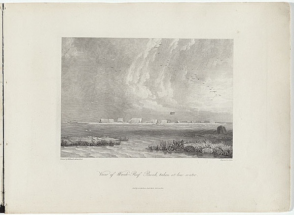 Title: b'View of Wreck-Reef Bank, taken at low water.' | Date: 1814 | Technique: b'engraving, printed in black ink, from one copper plate' Title: b'View of Wreck-Reef Bank, taken at low water.' | Date: 1814 | Technique: b'engraving, printed in black ink, from one copper plate'