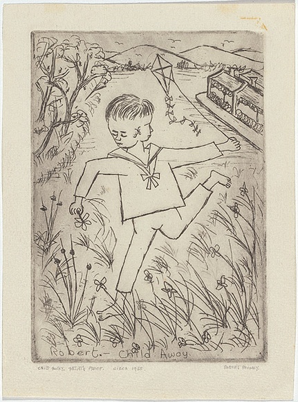 Artist: b'Rooney, Robert.' | Title: b'Child away' | Date: 1955 | Technique: b'soft-ground etching and aquatint, printed in warm black ink, from one plate' | Copyright: b'\xc2\xa9 the artist' Artist: b'Rooney, Robert.' | Title: b'Child away' | Date: 1955 | Technique: b'soft-ground etching and aquatint, printed in warm black ink, from one plate' | Copyright: b'\xc2\xa9 the artist'