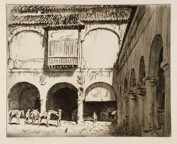 Artist: b'LINDSAY, Lionel' | Title: b'The Moorish market, Granada' | Date: 1926 | Technique: b'drypoint, printed in brown ink with plate-tone, from one plate' | Copyright: b'Courtesy of the National Library of Australia' Artist: b'LINDSAY, Lionel' | Title: b'The Moorish market, Granada' | Date: 1926 | Technique: b'drypoint, printed in brown ink with plate-tone, from one plate' | Copyright: b'Courtesy of the National Library of Australia'