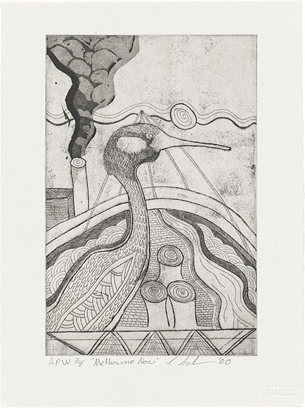 Artist: b'Adams, Cathy.' | Title: b'Melbourne now' | Date: 2000, June | Technique: b'etching, printed in black ink, from one plate' Artist: b'Adams, Cathy.' | Title: b'Melbourne now' | Date: 2000, June | Technique: b'etching, printed in black ink, from one plate'